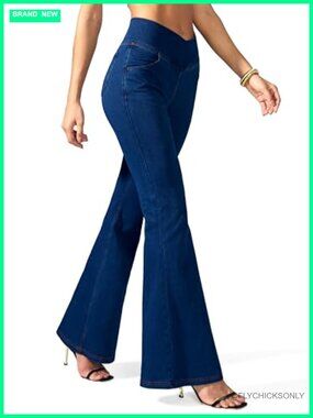 High Waist Flare Bell Bottom Jeans Stretchy Pull On Jeggings